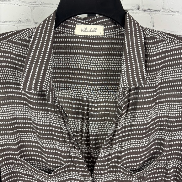 Bella Dahl Brown and Cream Polka Dot Casual Button Down Shirt Size Large - Picture 3 of 8